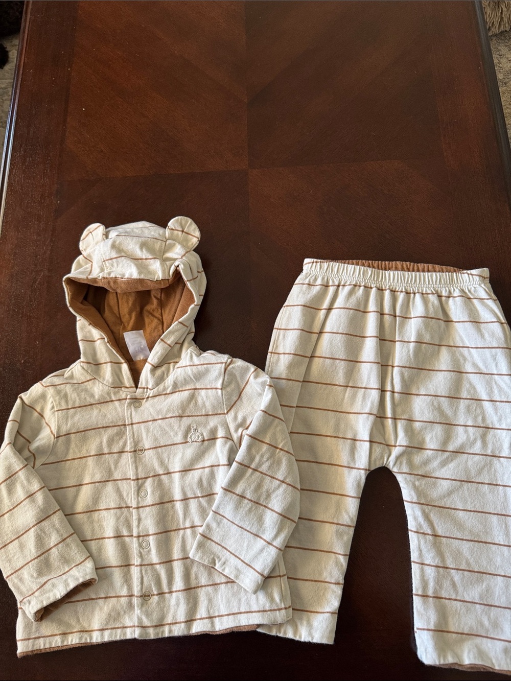 GAP Cream and Brown Striped Baby Hoodie & Pants Set